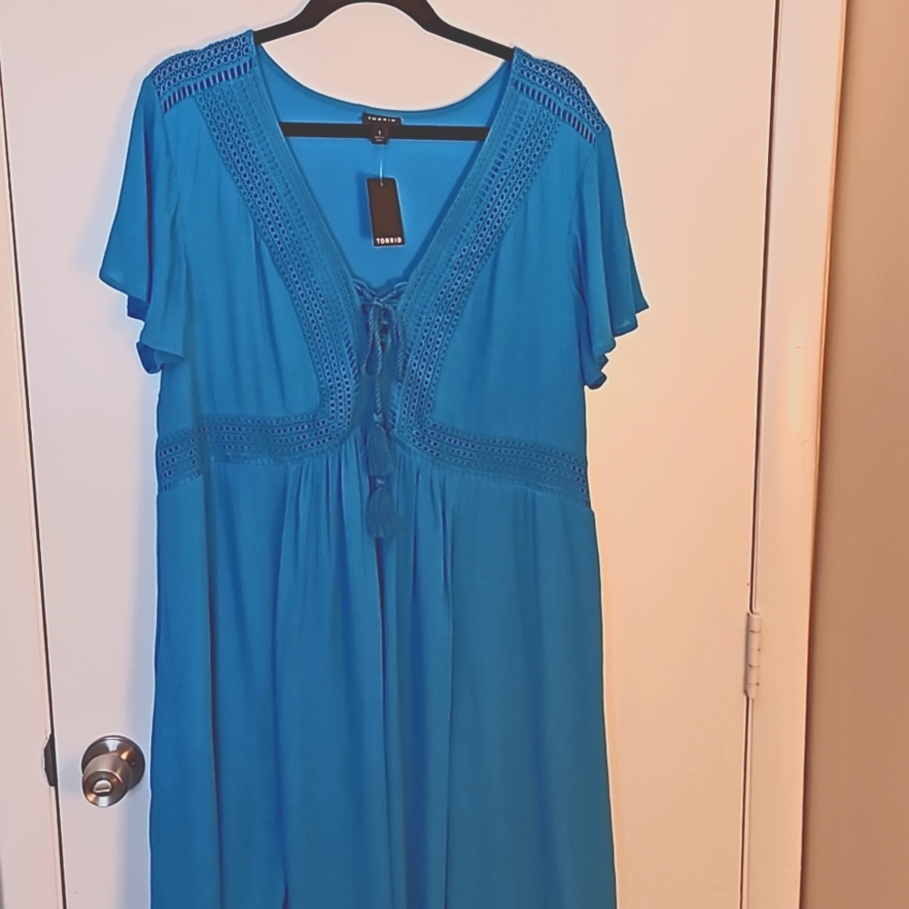 Aqua blue gauze short sleeve dress